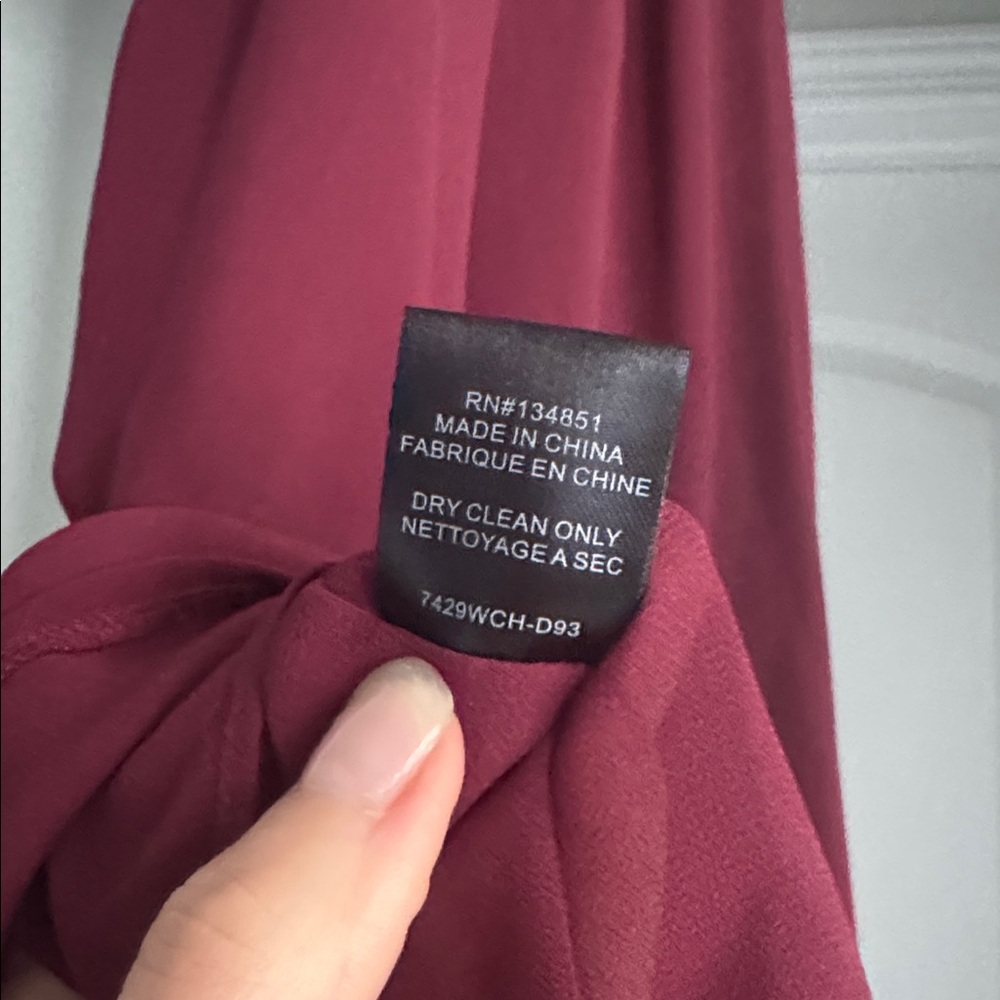 Burgundy Maroon Red Front Tie Sleeveless Work Office Corporate Dress Blouse - Picture 7 of 7